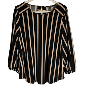 ADRIANNA PAPELL Vertical Strip Blouse, Women’s L, Black Pink